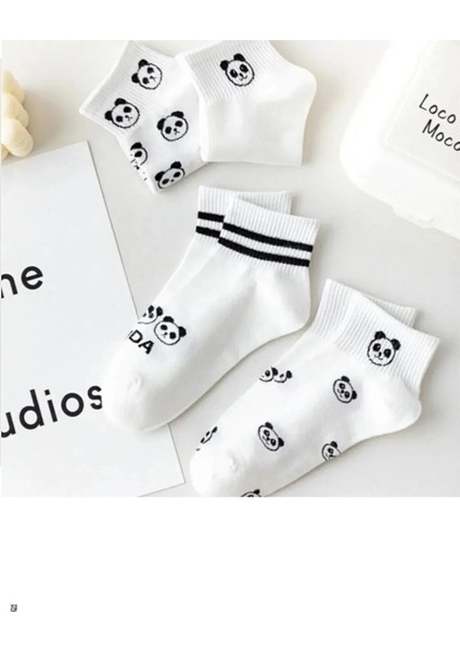 5 Çift Dikişsiz Panda Desenli Kısa Kadın Çorap fiyatları