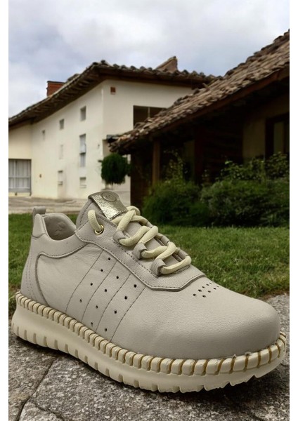 D25YA-3275 Krem Kadın Sneaker Deri Tam Ortopedik Casual Günlük Kadın Ayakkabı