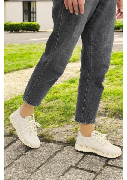 D25YA-3275 Krem Kadın Sneaker Deri Tam Ortopedik Casual Günlük Kadın Ayakkabı
