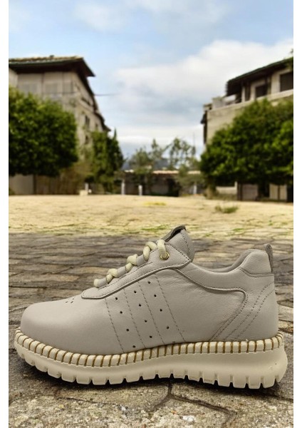 D25YA-3275 Krem Kadın Sneaker Deri Tam Ortopedik Casual Günlük Kadın Ayakkabı
