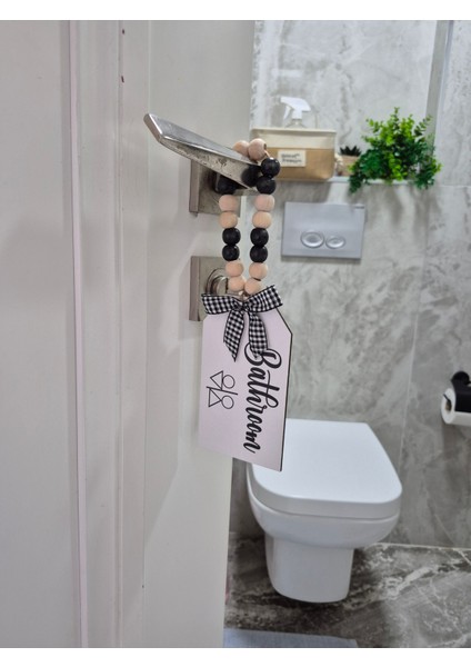 Dekoratif Boncuklu "bathroom" Yazılı Tuvalet Banyo Kapı Kolu Aksesuarı Ahşap Hediyelik Süs modelleri
