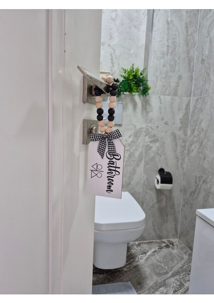 Dekoratif Boncuklu "bathroom" Yazılı Tuvalet Banyo Kapı Kolu Aksesuarı Ahşap Hediyelik Süs fırsatları