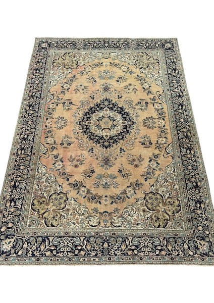 El Dokuma Eskitme Ladik Halısı 202 x 288 Vintage Krem Pembe Halı