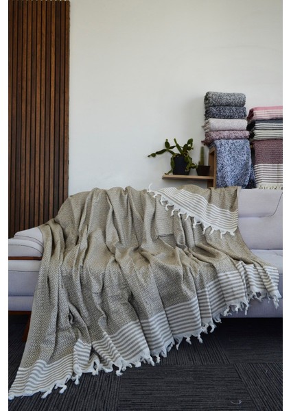 Maksi Pamuklu 170X220 cm Kahverengi Kanepe Çekyat Örtüsü Çok Amaçlı Kaymaz Terletmez Koltuk Örtüsü