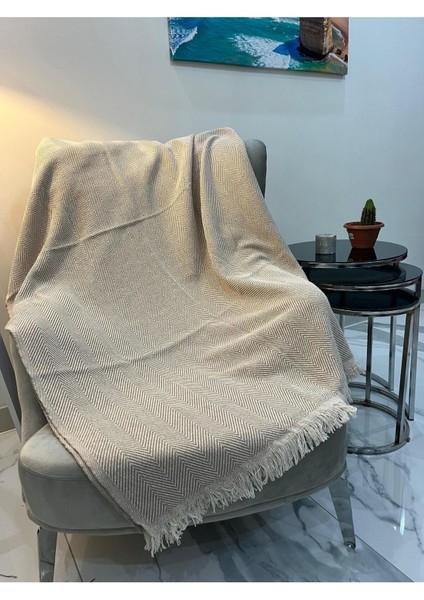 Koltuk Örtüsü 170X210 Balık Sırtı Desen Bej