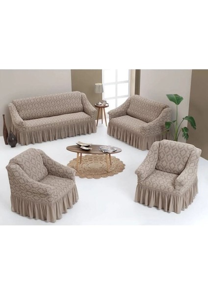 Jakarlı 3+2+1+1 Koltuk, Kanepe, Çekyat Örtüsü Yıkanabilir Likralı Esnekl Koltuk Örtüsü