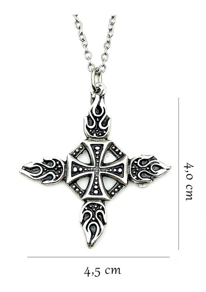 Gotik Alev Haç Cross Antik Gümüş Kaplama Kolye