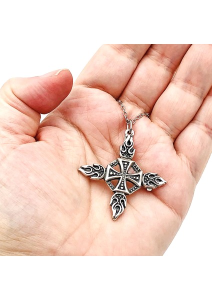 Gotik Alev Haç Cross Antik Gümüş Kaplama Kolye