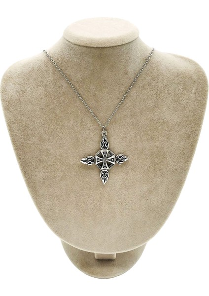 Gotik Alev Haç Cross Antik Gümüş Kaplama Kolye