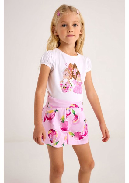 Kısa Kollu Fırfırlı Renkli Baskı Rahat Pamuklu Özel Gün Bayramlık Kız Çocuk T-Shirt fiyatları