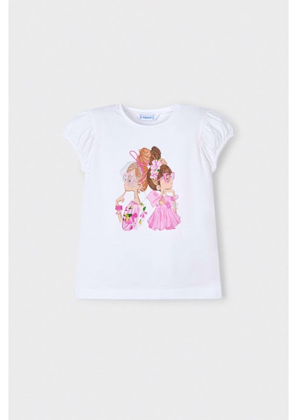 Kısa Kollu Fırfırlı Renkli Baskı Rahat Pamuklu Özel Gün Bayramlık Kız Çocuk T-Shirt fırsatları