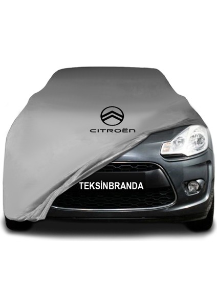 Citroen C3 (2009 - 2016) Gri Kumaş Araba Branda Logolu Kumaş Araba Brandası Penye Oto Branda