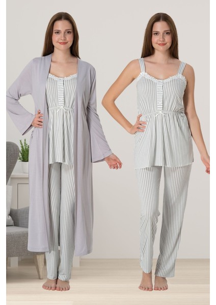 Gri Sabahlıklı Hamile Lohusa Pijama Takımı