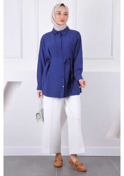 Lacivert Bel Kuşaklı Gömlek modelleri