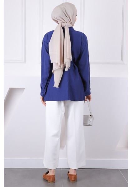 Lacivert Bel Kuşaklı Gömlek fırsatları