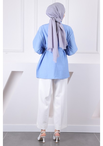 Bebe Mavi Bel Kuşaklı Gömlek fırsatları