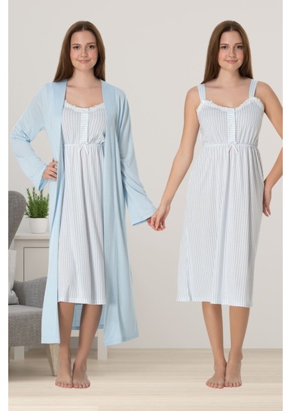 Mavi Sabahlıklı Hamile Lohusa Gecelik Takım