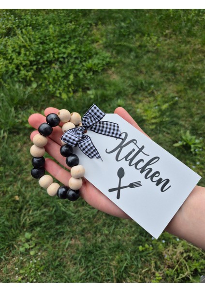 Dekoratif Boncuklu "kitchen" Yazılı Tuvalet Banyo Kapı Kolu Aksesuarı Ahşap Hediyelik Süs (Mutfak) modelleri