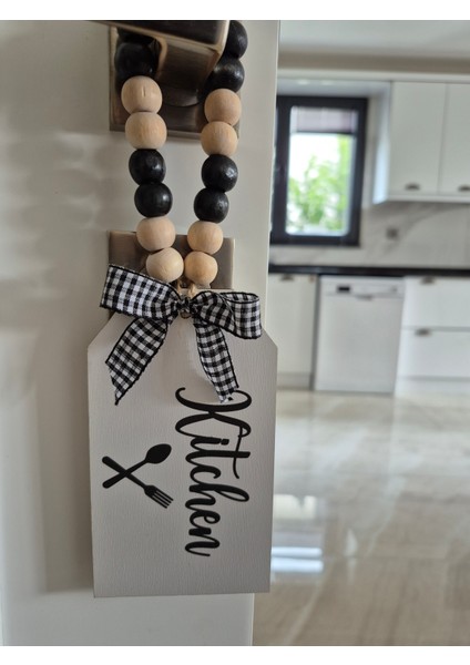 Dekoratif Boncuklu "kitchen" Yazılı Tuvalet Banyo Kapı Kolu Aksesuarı Ahşap Hediyelik Süs (Mutfak) fırsatları