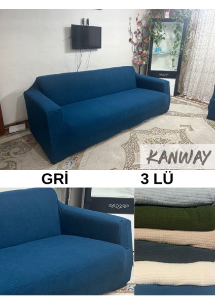 Likralı Kumaş 3lü Koltuk Örtüsü, Lastikli, Esnek, Yıkanabilir Koltuk, Kanepe, Çekyat Kılıfı Pitikar