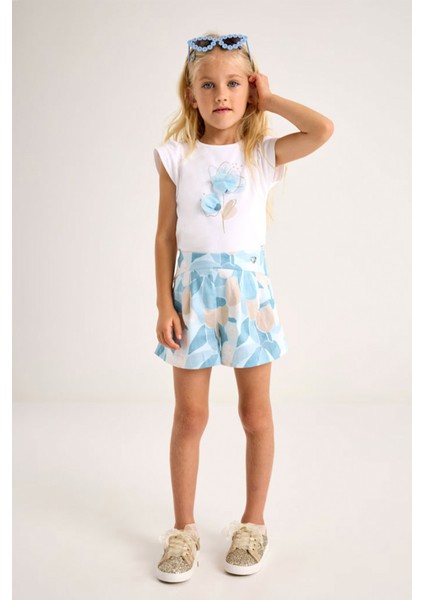 Kısa Kollu Fırfırlı Çiçek Baskılı Pamuklu Rahat Özel Gün Bayramlık Kız Çocuk T-Shirt fiyatları