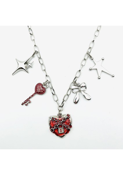 Gotik Kalp Anahtar Charm Kolye