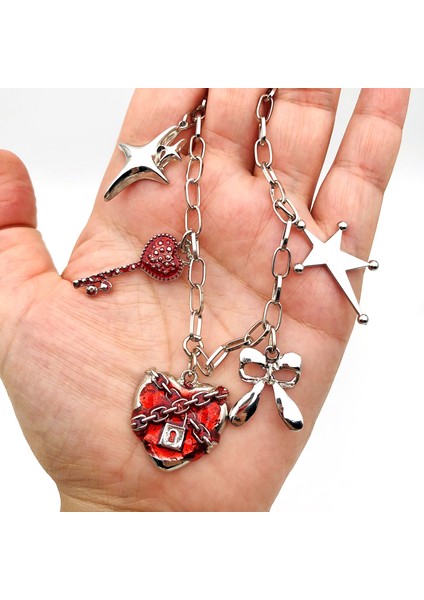 Gotik Kalp Anahtar Charm Kolye