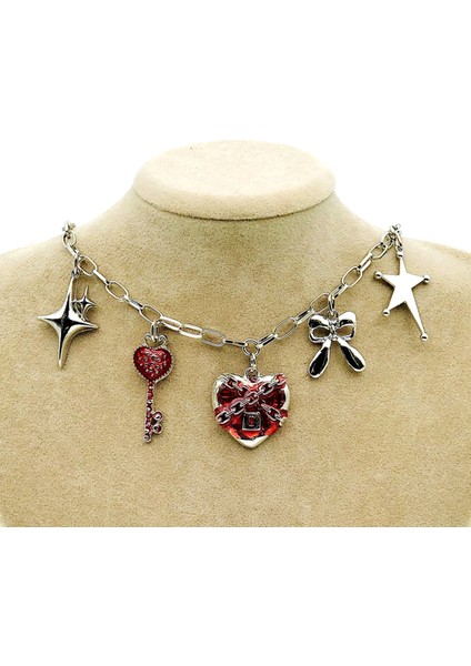 Gotik Kalp Anahtar Charm Kolye