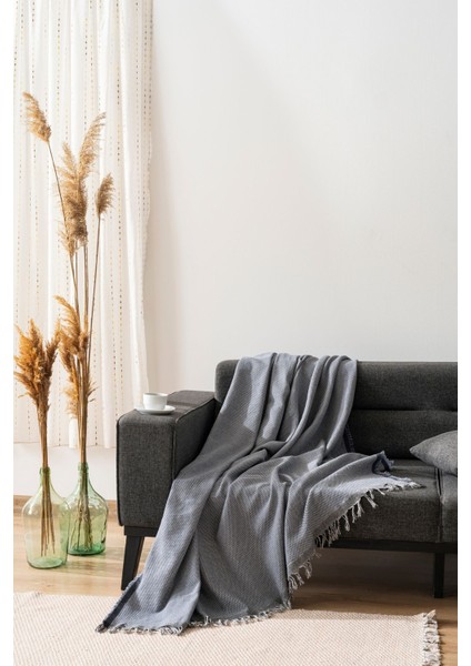 Satinshield Pamuklu Lüks Koltuk Örtüsü Indigo Renk Bal Peteği Desen 175X225 | Çok Amaçlı Örtü