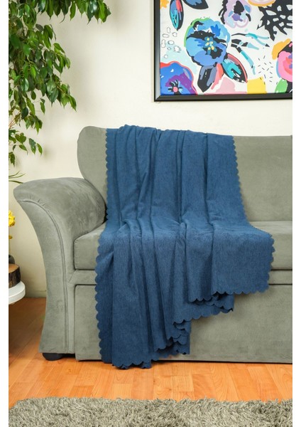 Koltuk Örtüsü | Çekyat Örtüsü | Koltuk Şalı 175X215 Şönil Çift Taraflı | Indigo