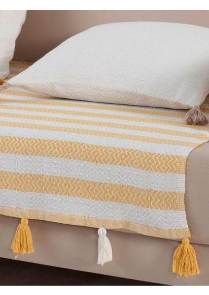 Liva Ponponlu Sarı 3 Adet Koltuk Örtüsü 115X200 cm Kanepe Divan Çekyat Berjer Örtüsü Püsküllü