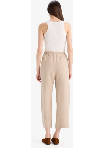 Keten Karışımlı Basic Düz Kısa Paça Harem Pantolon B7506AX25SP