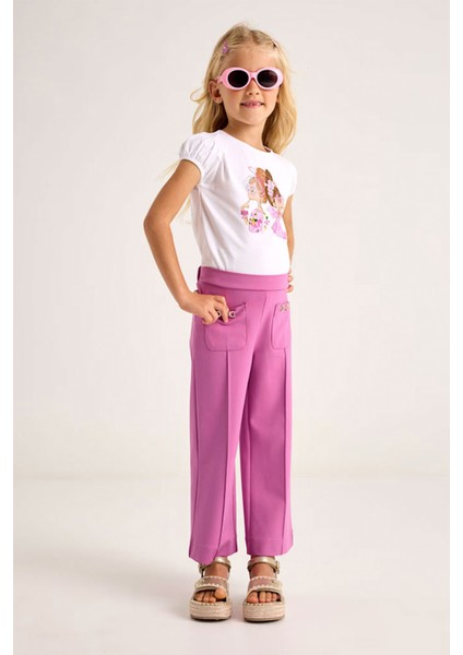 Yüksek Bel Geniş Paça Cepli Rahat Esnek Günlük ve Özel Gün Bayramlık Kız Çocuk Pantolon