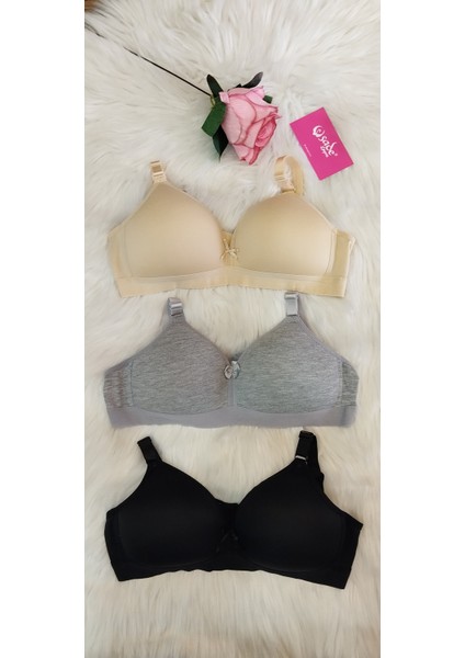 Üçgen Balensiz Telsiz Dolgusuz Sütyen 3'lü Kampanya Siyah Gri Ten Renk