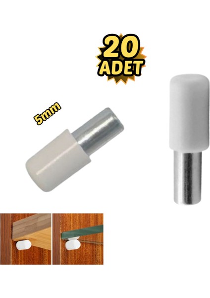 Plastik Başlı Metal Raf Pimi 5 mm Paslanmaz 20’li