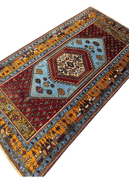 El Dokuma Sıfır Özel Dokuma Yahyalı Halı 108X196 Turkuaz Kök Boya modelleri