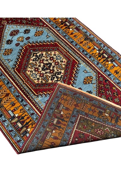 El Dokuma Sıfır Özel Dokuma Yahyalı Halı 108X196 Turkuaz Kök Boya fırsatları