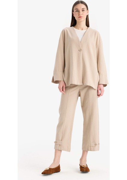 Keten Karışımlı Basic Düz Kısa Paça Harem Pantolon B7506AX25SP