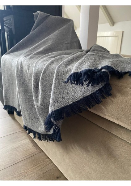 Lüks Pamuklu 260X150 cm Lacivert Koltuk Örtüsü Koltuk Şalı Çift Taraflı Kaymaz
