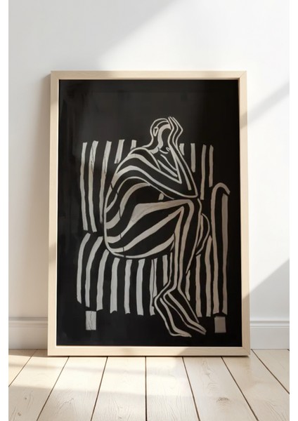 Siyah Beyaz Doğal Ahşap Çerçeveli Duvar Tablosu