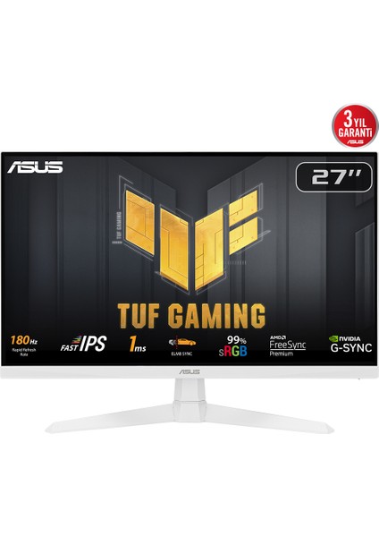Tuf Gaming VG279Q3A-W 27 inç 180Hz 1ms Full HD Adaptive Sync Fast IPS Beyaz Gaming Monitör