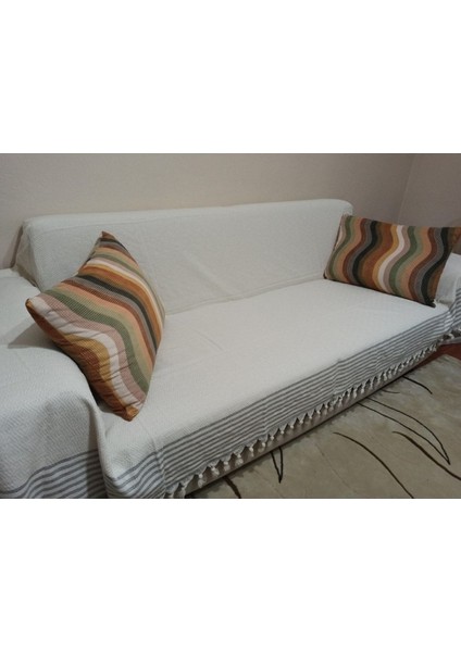 Organik Kolları Örten Buldan Bezi Battal Boy Pamuklu Koltuk Kanepe Çekyat Örtüsü 170X300 Kreme Gri indirimleri