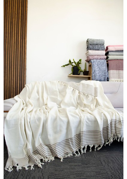 2'li Paket Diamond Pamuklu Kolları Örten Çekyat Örtüsü Çok Amaçlı 180X300 cm Krem Koltuk Örtüsü