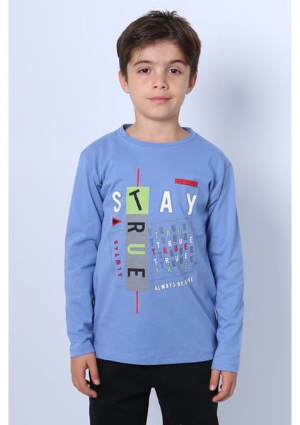 Erkek Çocuk Uzun Kollu Tshirt Stay True Baskılı Bisiklet Yaka E29 fiyatları