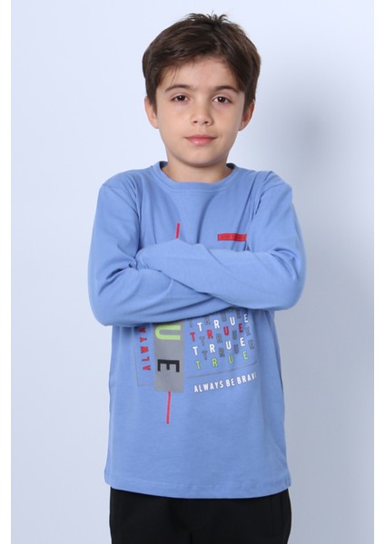 Erkek Çocuk Uzun Kollu Tshirt Stay True Baskılı Bisiklet Yaka E29 fırsatları