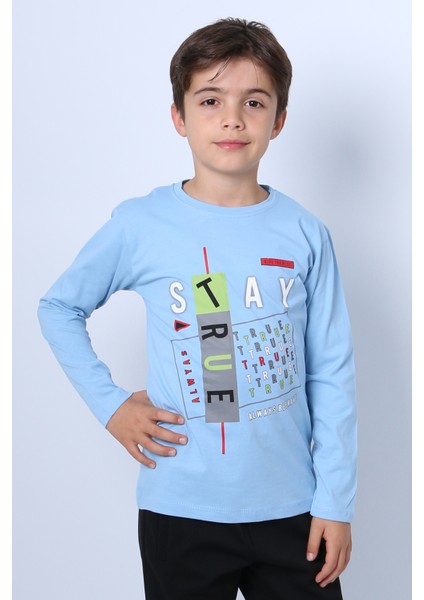 Erkek Çocuk Uzun Kollu Tshirt Stay True Baskılı Bisiklet Yaka E29 fiyatları
