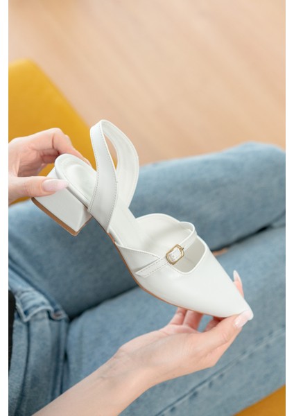 Lovis Beyaz Önü Baretli ( 4 cm Topuklu ) Sivri Burun Topuklu Ayakkabı fiyatları
