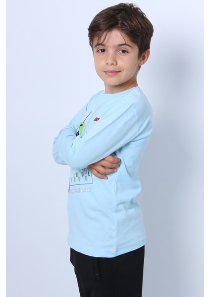 Erkek Çocuk Uzun Kollu Tshirt Stay True Baskılı Bisiklet Yaka E29 modelleri