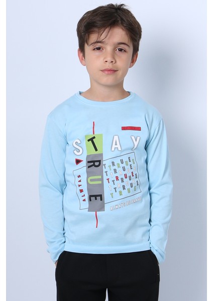 Erkek Çocuk Uzun Kollu Tshirt Stay True Baskılı Bisiklet Yaka E29 fırsatları