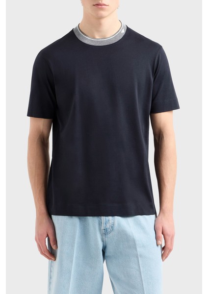 Şerit Detaylı Pamuk Regular Fit Sıfıt Yaka T Shirt Erkek T Shirt EM000853 AF12926 UB118